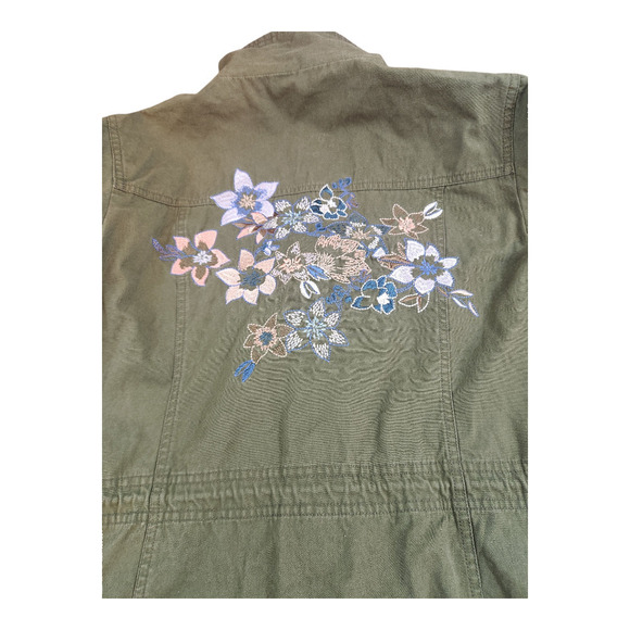 Mark. Floral embroidered green womens jacket sz med 8/10 military style boho - Picture 9 of 16